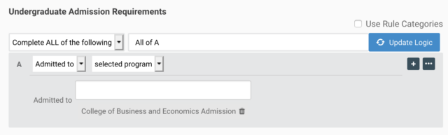 Undergraduate admission requirements. Complete all of the following all of a. A= admitted to selected program. Enter selected program