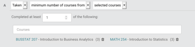 Taken minimum number from selected courses, screenshot