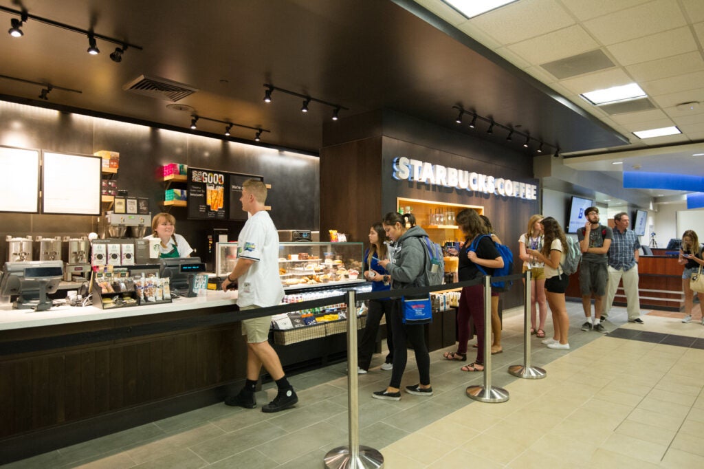 Students lining up at Starbucks cafe in the BSU Student Union Building