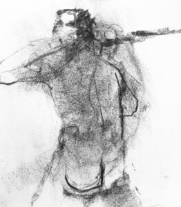 Abstract charcoal drawing of a male figure