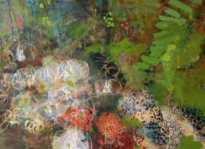 Abstract colorful painting of botanical subject matter 