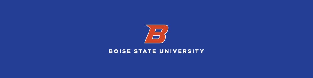 Image shows a blue background with Boise State logo in the center.