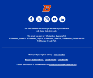 A blue Boise State email footer.