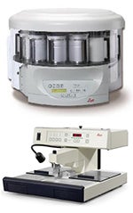 Leica TP1020 benchtop tissue processor and Leica RM2235 manual rotary microtome