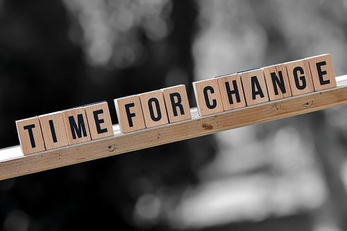 Scrabble letters that spell out Time for Change