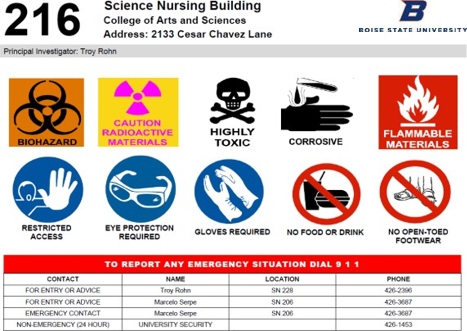 Laboratory Safety Signage - Science Nursing Building