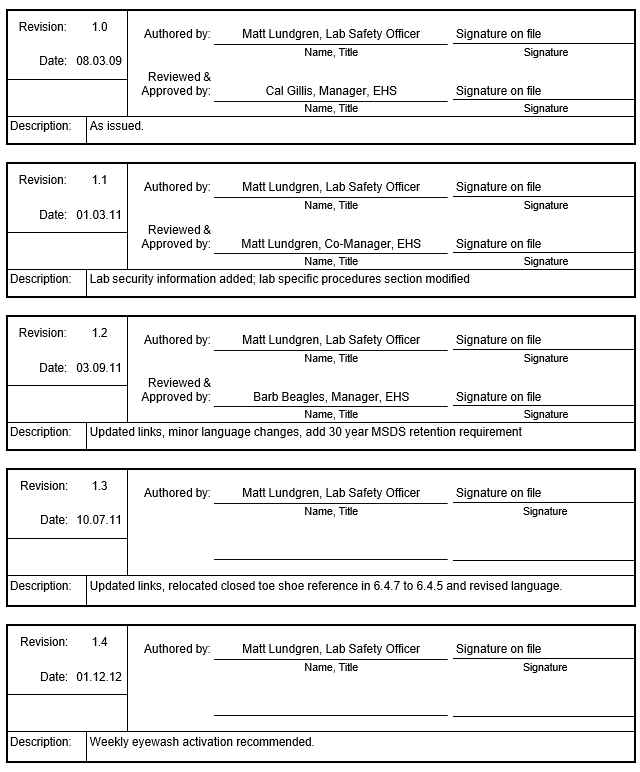 Revision history form