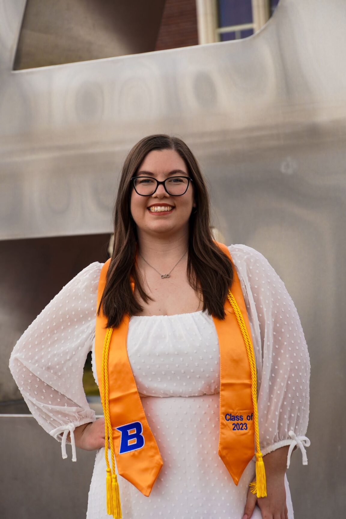 Ashley Williams wearing Boise State graduation stole and cords