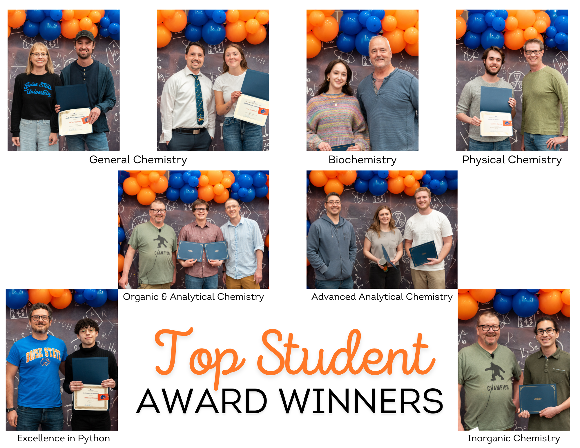 Photo collage of the top students in each of the chemistry courses