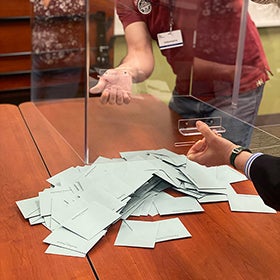 Ballots cast in the first round of the French presidential election on April 10, 2022 in Salt Lake City. Photo by Hortense Saget.