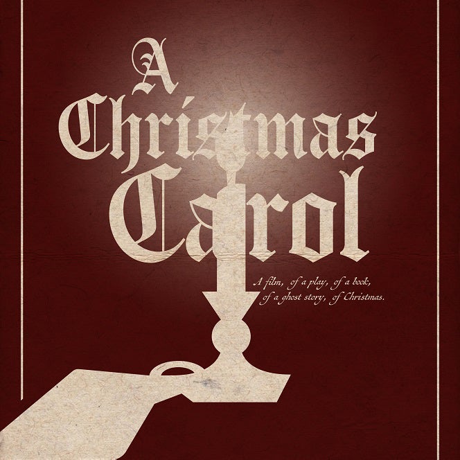 An illustration of a lit candle with the words "A Christmas Carol"