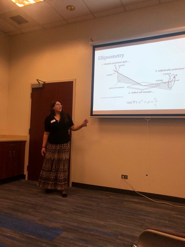 Ashley Rivera presenting slide about ellipsometry