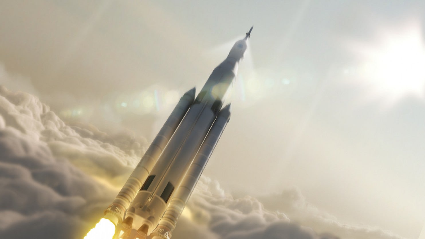 illustration of rocket rising above clouds