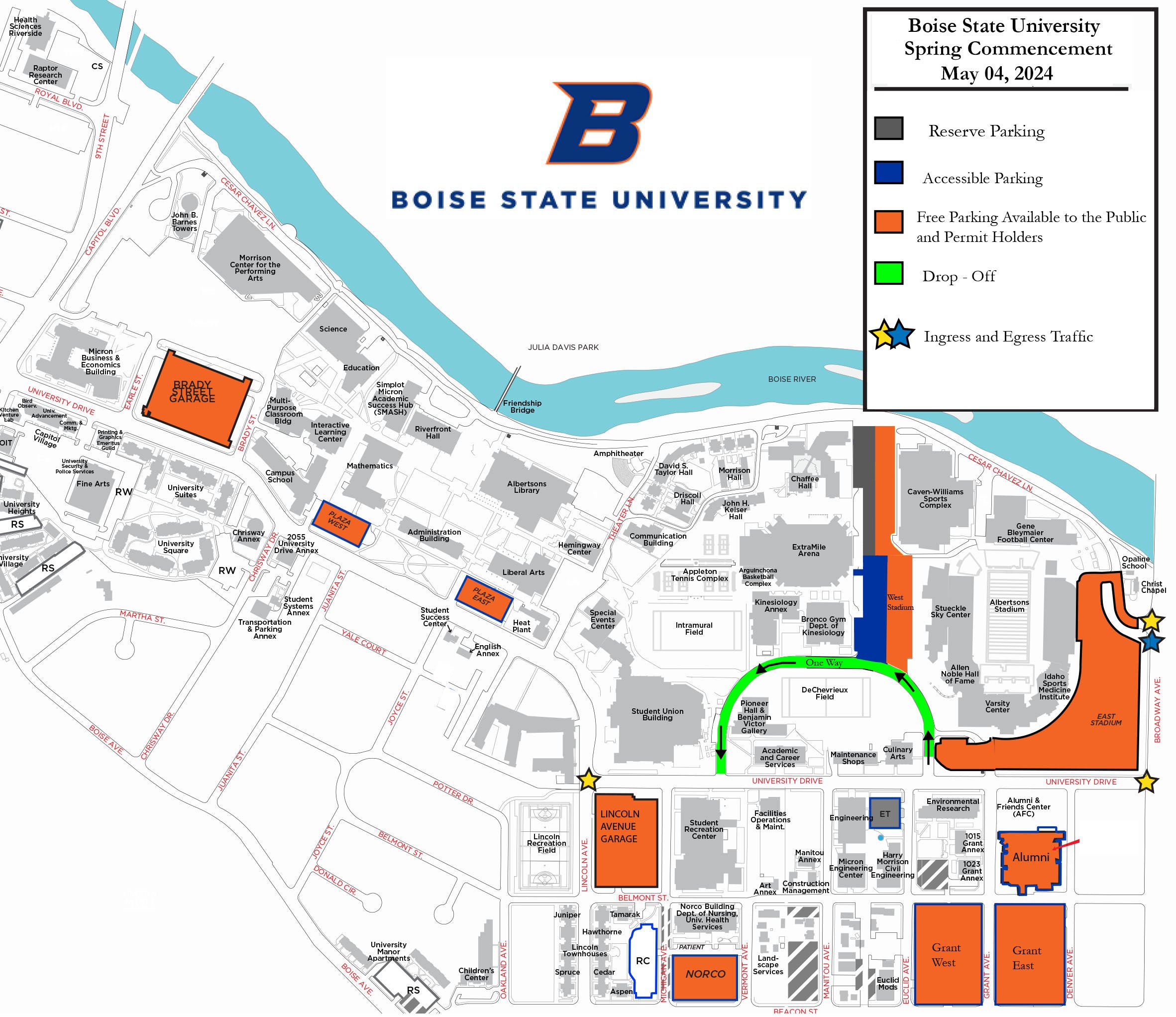 Map of Spring commencement parking