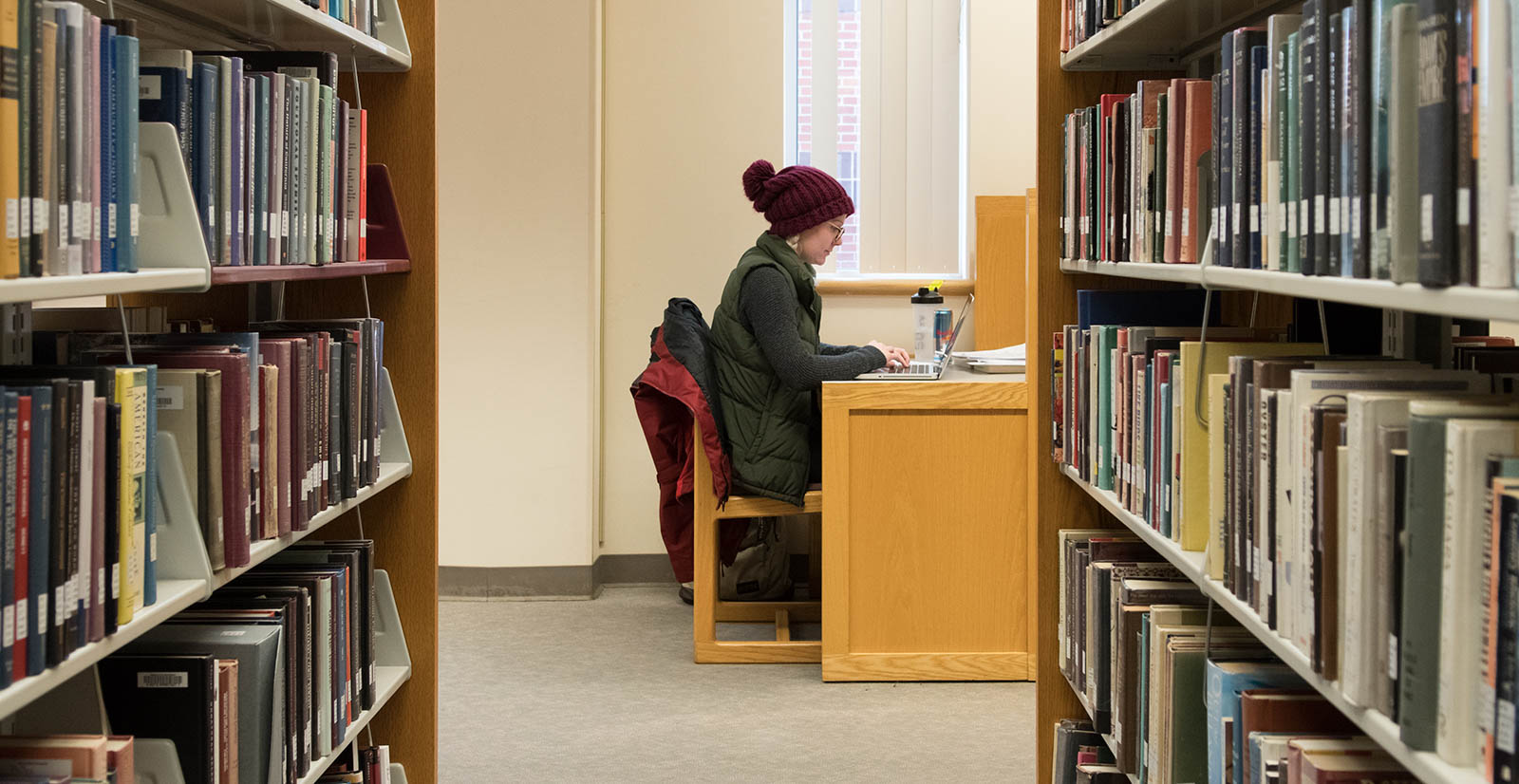 Student studies at the library