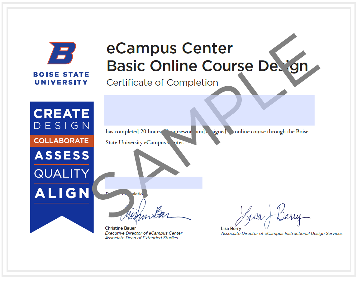 Image showing a sample of an eCampus Certificate