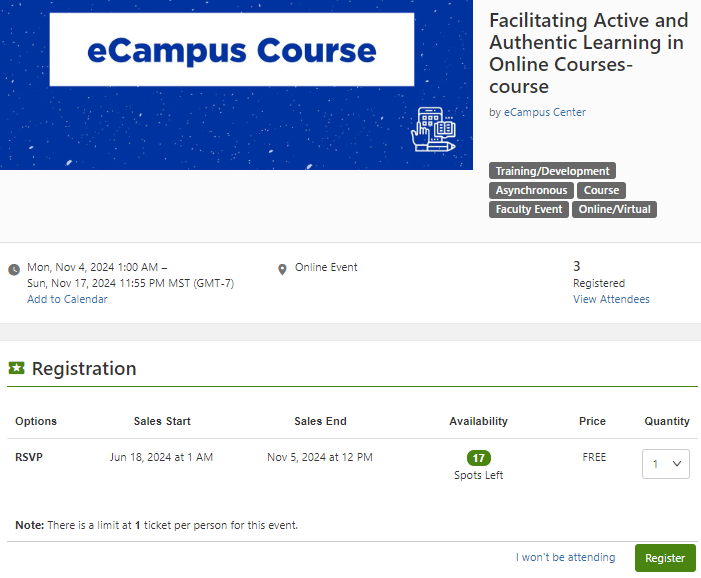 Image showing an example of how to register for a course