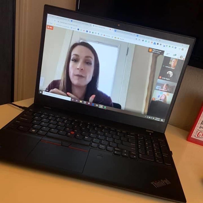 Jamie Vick pictured on a computer screen during a video conference