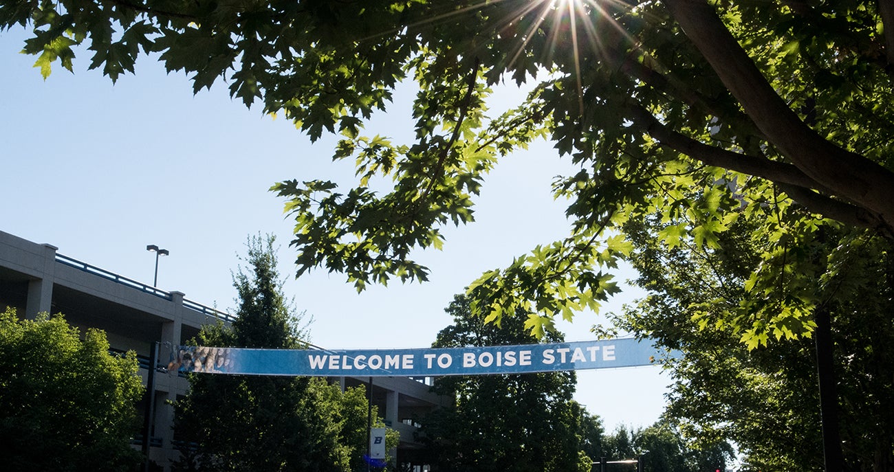 Welcome to Boise State banner hanging on campus