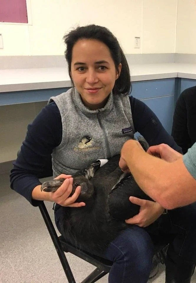 Carolina Granthon holding a bird