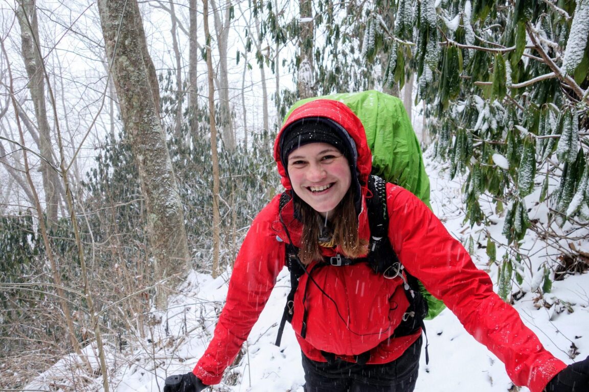 Megan Dolman hiking in the snow