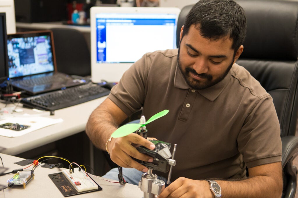 student working in electrical engineering lab 