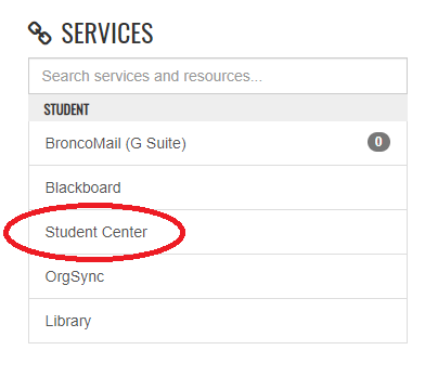 screenshot student center from services list