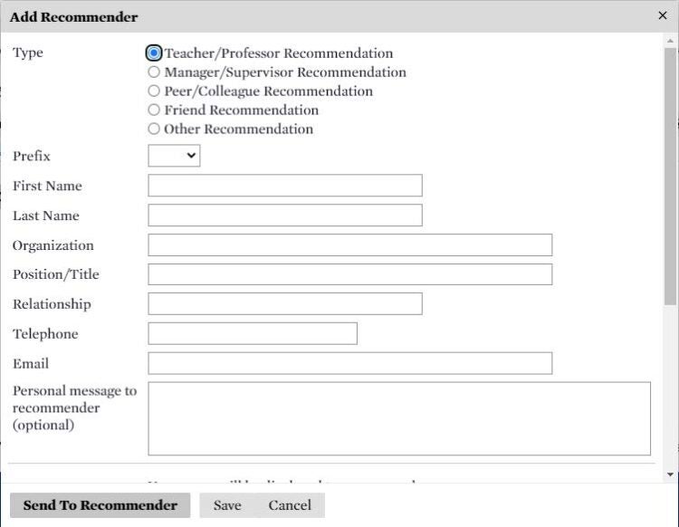 Recommender fields for contact information.