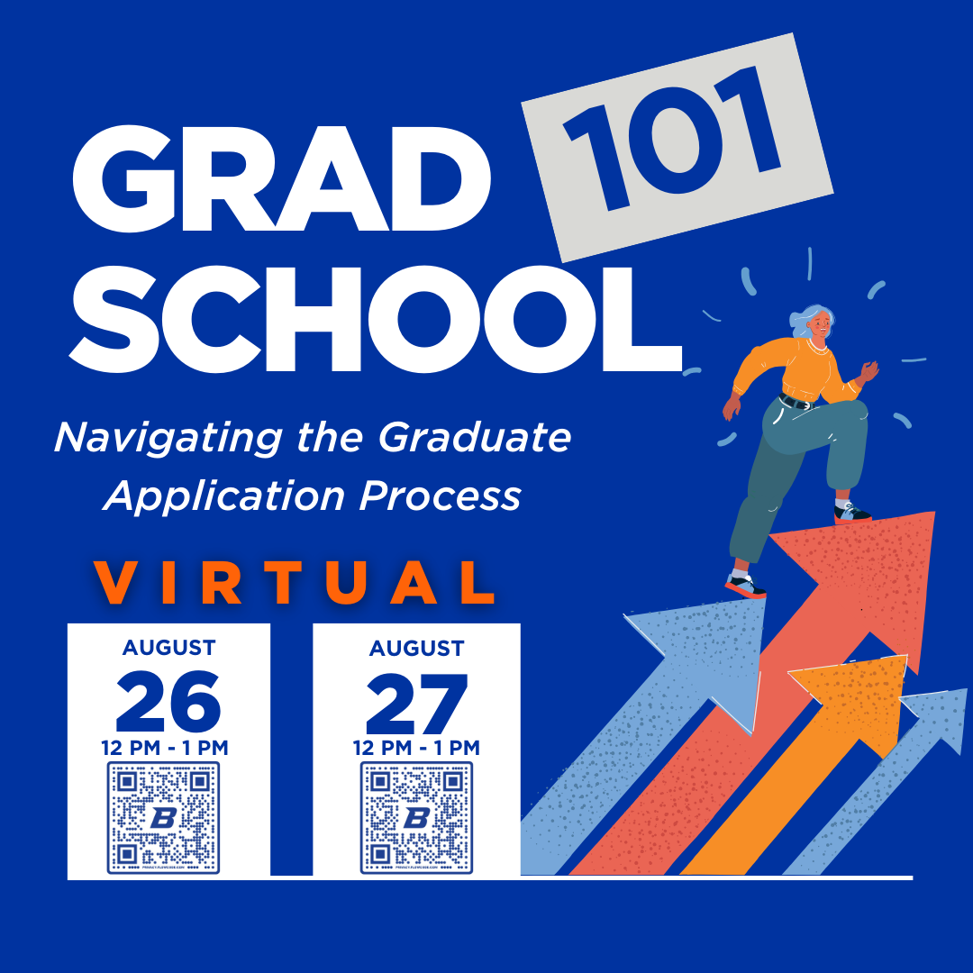 The graphic reads, "GradSchool 101 Navigating the Graduate Application Process, Virtual".