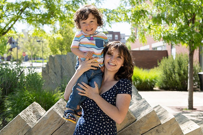 Emma Ballantyne holding her son