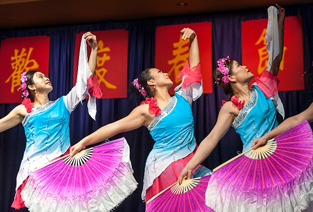 Boise State University students preforming traditional Chinese Dances