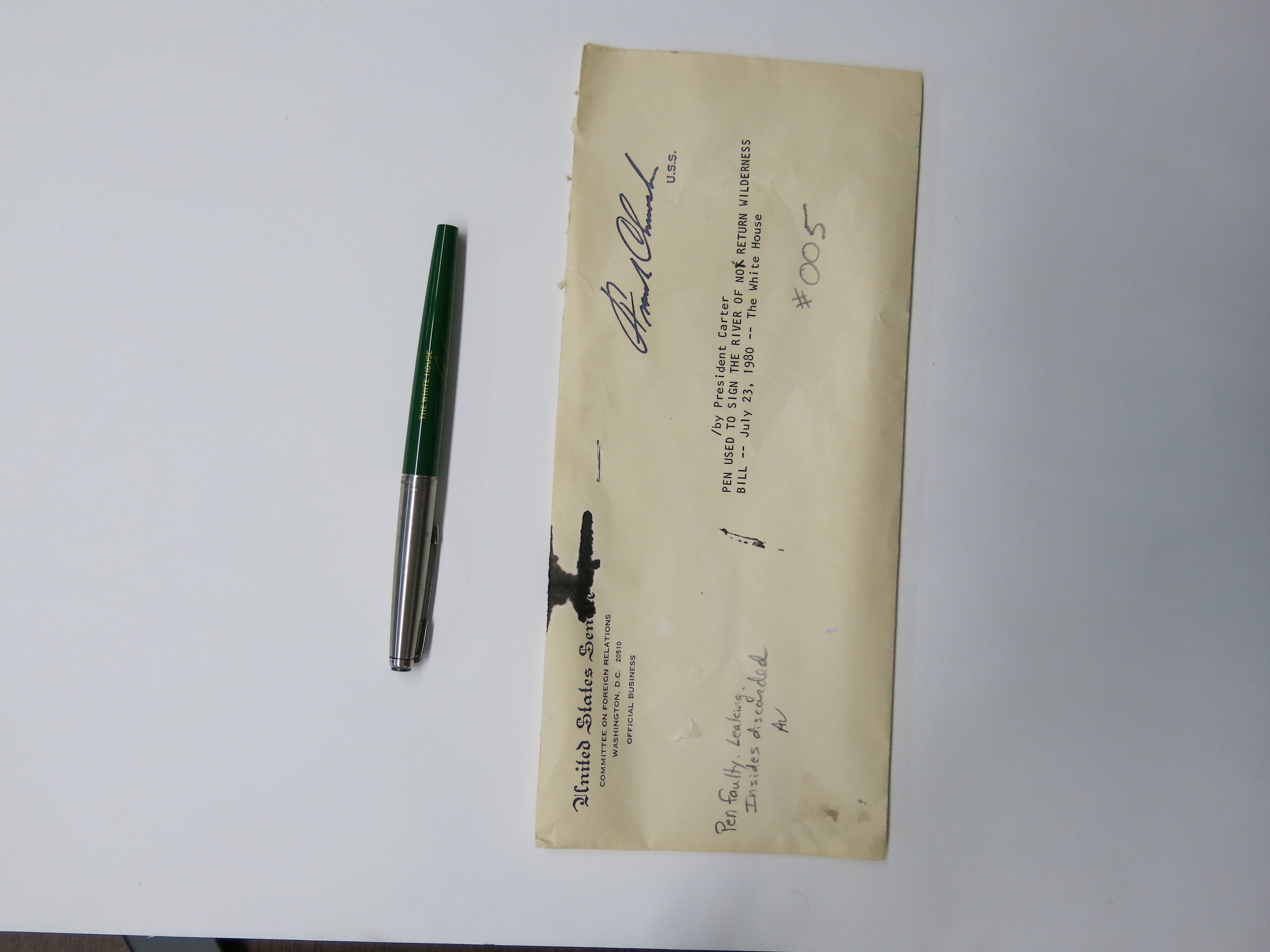The pen used by Jimmy Carter to sign the Central Idaho Wilderness Act in 1980.