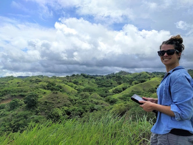 Boise State Graduate Student Cristina Barber, collecting data on tropical forest habitat in Panama.