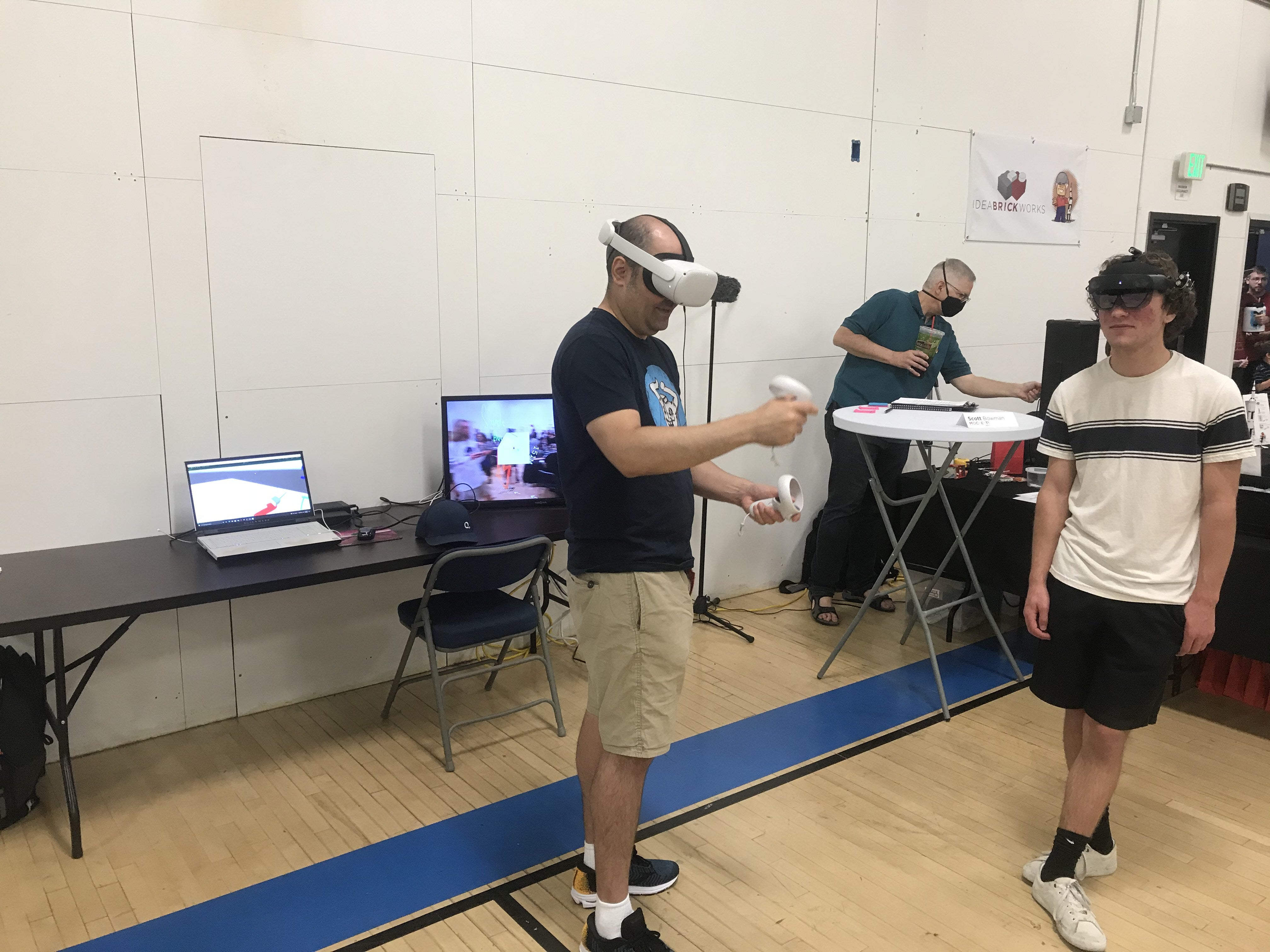 young man wears Hololens in gymnasium