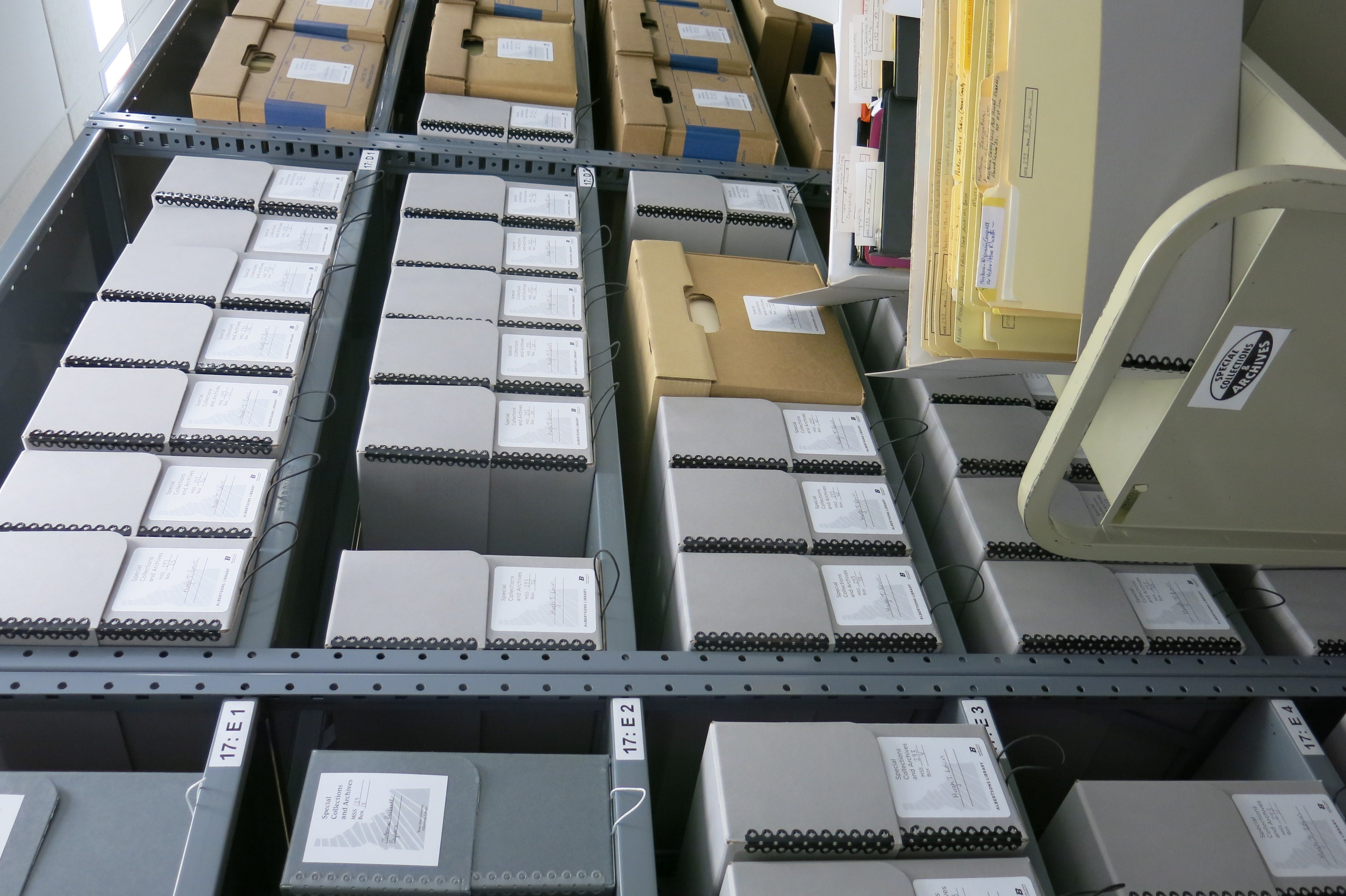 archival shelves full of boxes