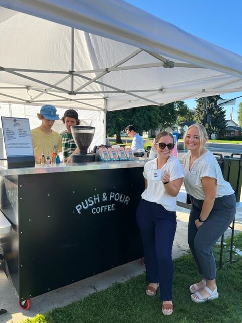 Coffee is served from a mobile cart