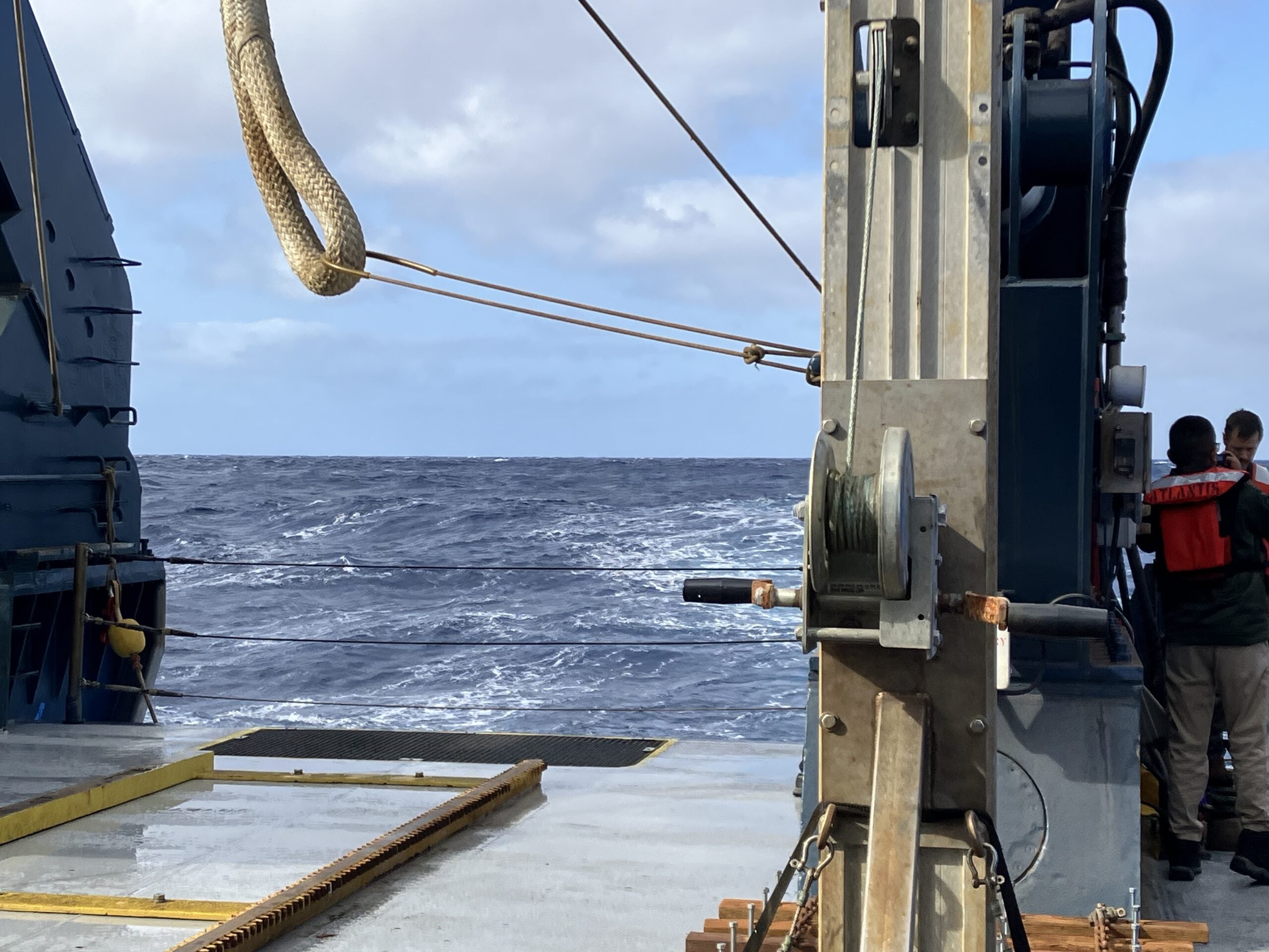 view of open ocean and equipment on the research vessel