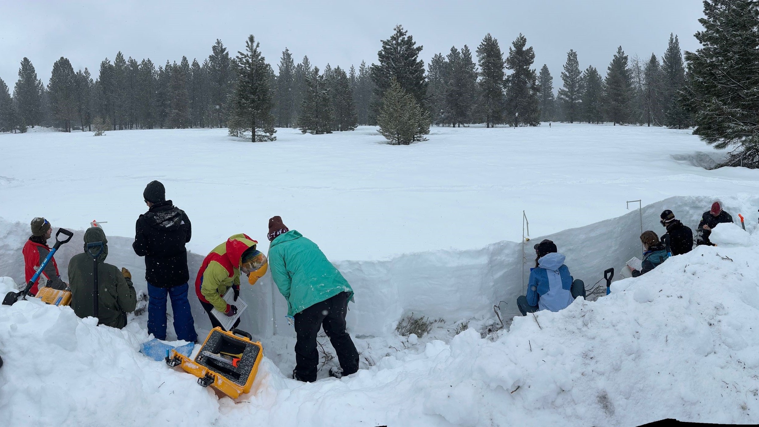 Boise State researchers dig in the snow in the Idaho mountains