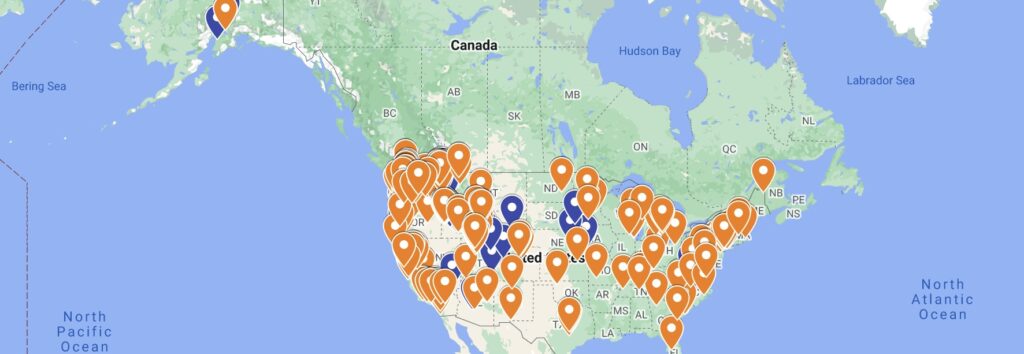 A world map showing master of social work student's locations