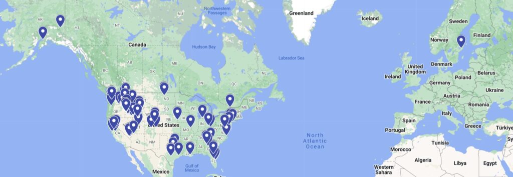 A world map showing online degree pathway student locations