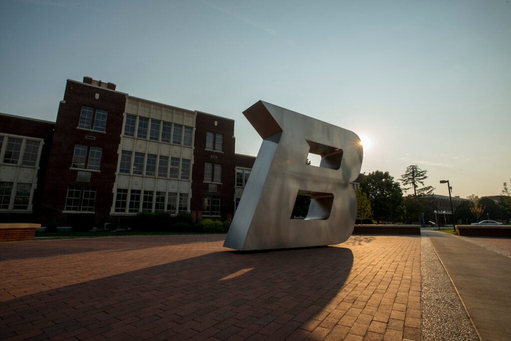 Boise State B plaza at sunrise