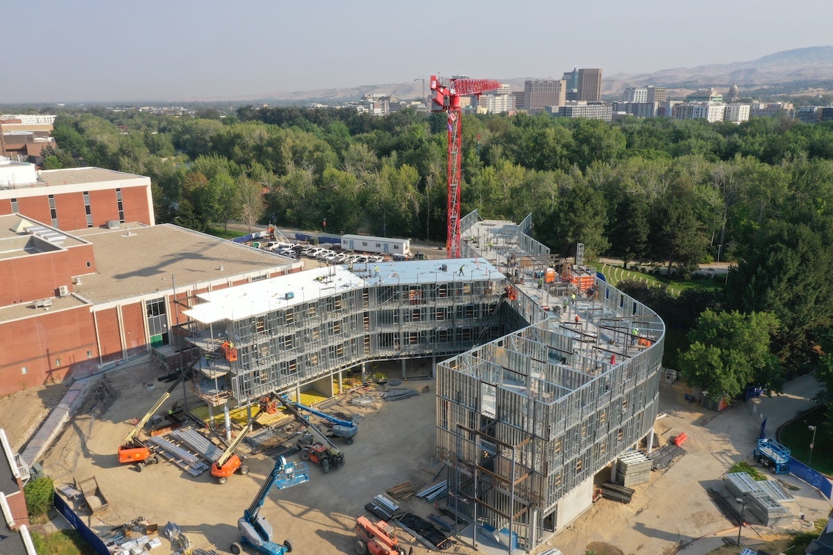 Aerial view of residence hall construction 