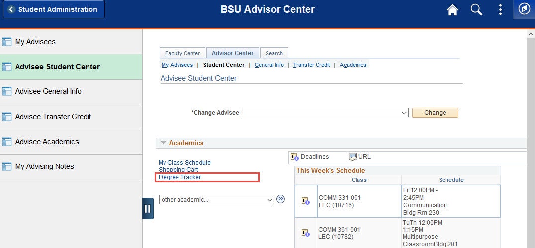 example of link to degree tracker in student center