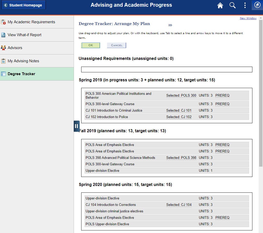 example of arrange plan student degree progress