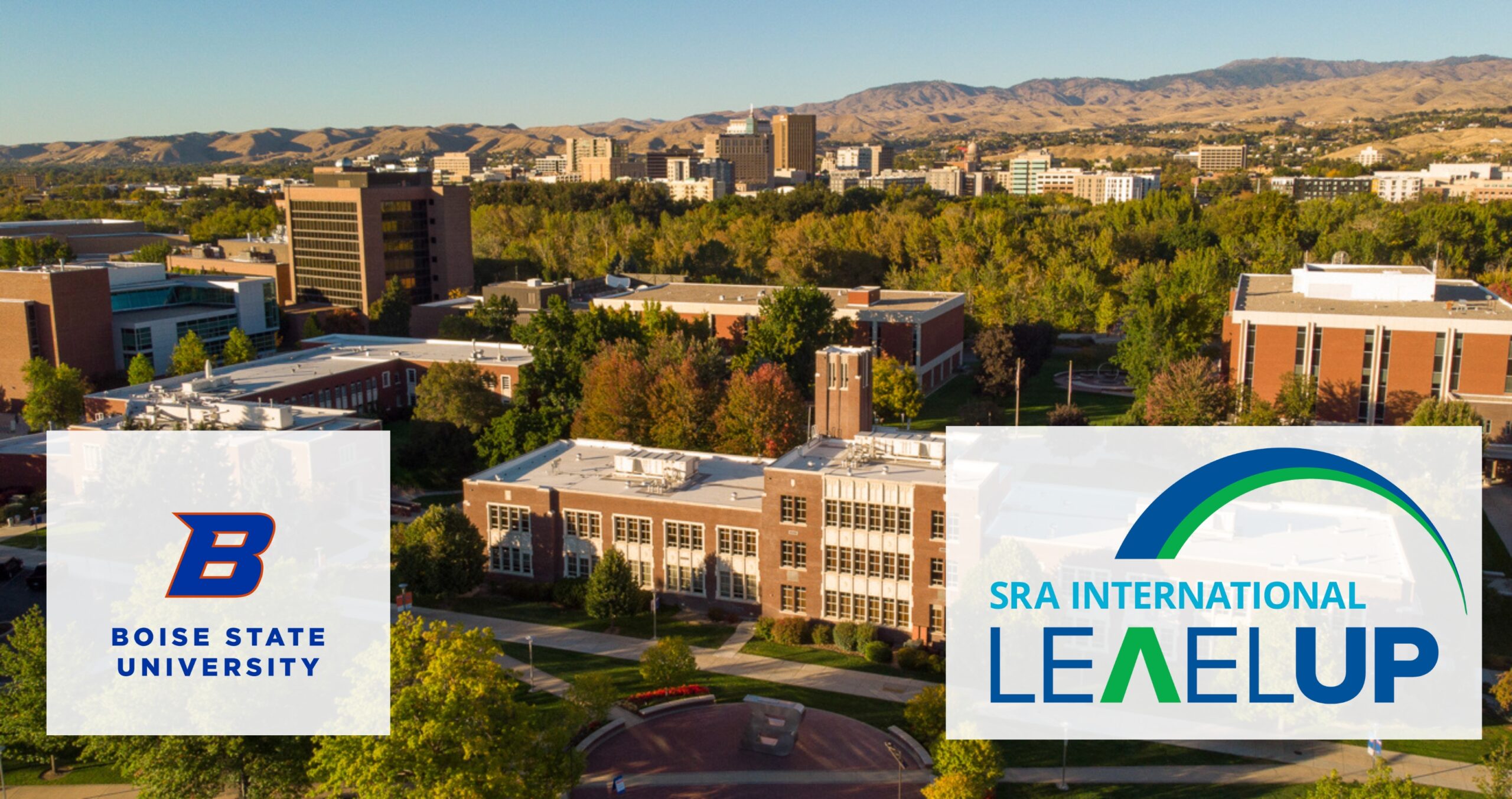 An image of the Boise State University Campus with Boise State Logo and LevelUp logo over the image.