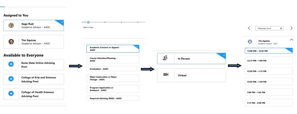 screen flow to schedule an appointment using the wizard