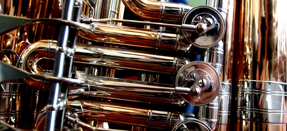 Close-up shot of tuba keys