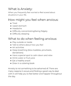 A "What is Anxiety" bullet point list. 