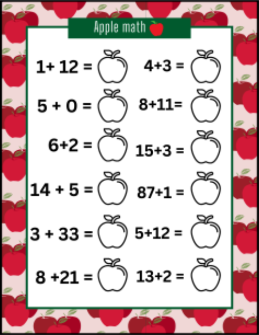 Student worksheet titled "apple-math"