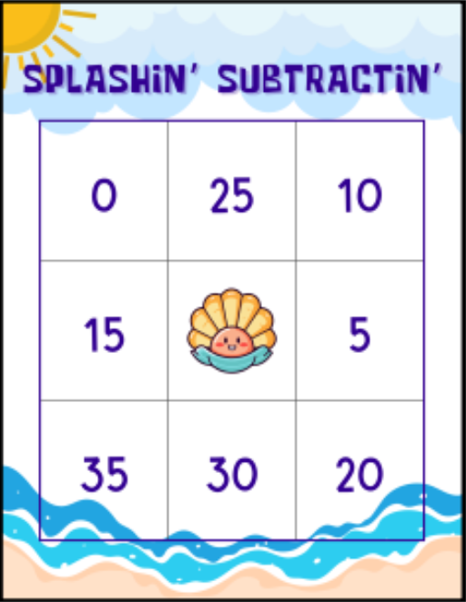 Student worksheet titled "Splashin' subtractin'"